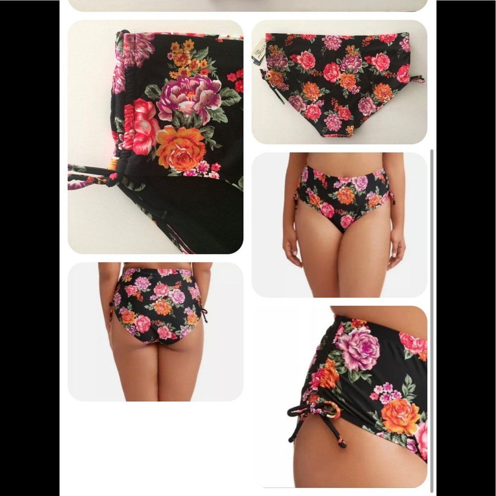 Womens Terra & Sky Bikini Bottoms Size 3X Multicolor Black Floral New